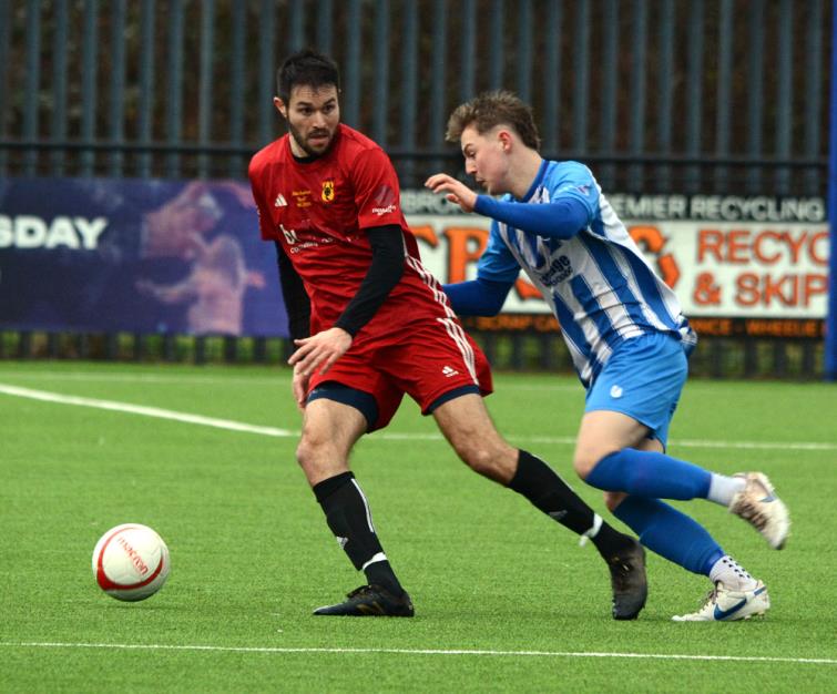 James Hinchliffe - The Carew skipper scored a terrific diving header. Picture Gordon Thomas